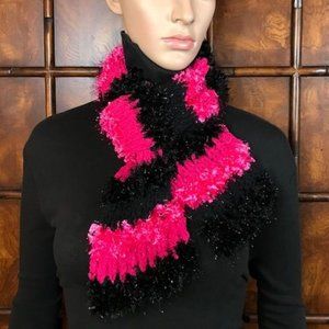 2pc Purple and Hot Pink Knit and Cozy Sparkle Mixed Media Stretch Scarf Set